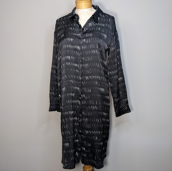 Eileen Fisher Silk Collared Shirt Dress Dash Black White Cotton Dash Size XS - Picture 10 of 14